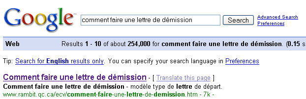 google résultats