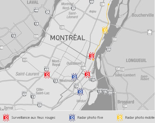 Emplacement des radars photos à Montréal